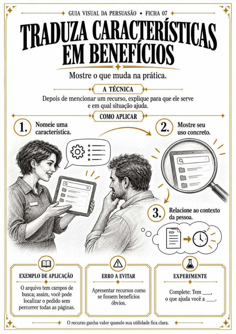 Traduza características em benefícios